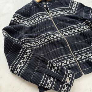 ALC Womens Striped Full Zip Textured Jacket Sweater Navy Black Size‎ 2